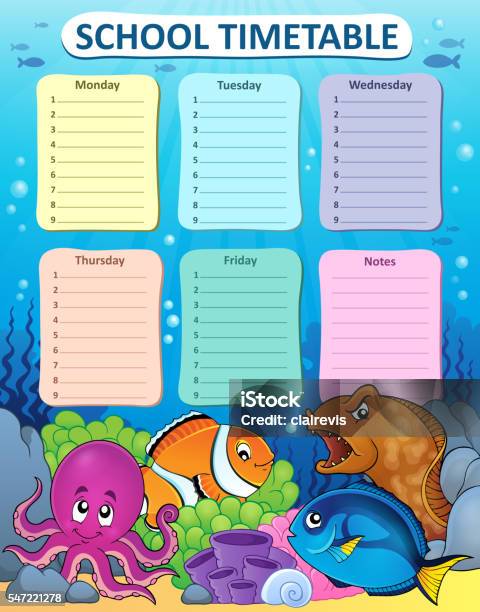 Weekly School Timetable Thematics 1 Stock Illustration - Download Image Now - Animal, Art, Art And Craft
