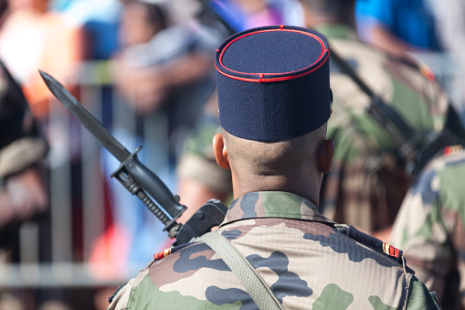 Saint Denis, Reunion - July 14 2016: Master corporal from the French Army parading during Bastille Day.