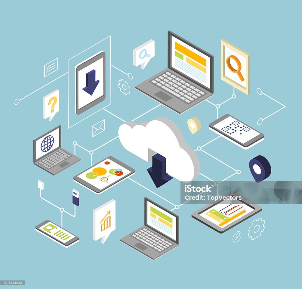 Cloud computing security concept design with computer, tablet, laptop and Cloud computing security concept design with computer, tablet, laptop and smartphone.  illustration Backgrounds Stock Photo