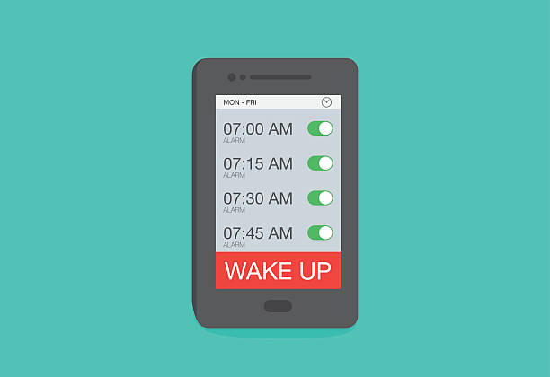 Set up multiple alarm on smart phone Set up multiple alarm on smart phone for wake up.  alarm clock snooze stock illustrations