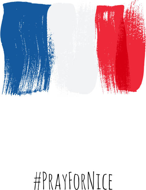 Pray for Nice hashtag with flag of France vector illustration. Pray for Nice hashtag with flag of France vector illustration. World support for France - sorrow grief symbol. Terrorist attack in Nice on July 14, 2016. Paint brush texture. tricolor stock illustrations