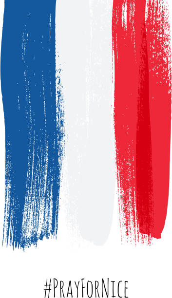 Pray for Nice hashtag with flag of France vector illustration. Pray for Nice hashtag with flag of France vector illustration. World support for France - sorrow grief symbol. Terrorist attack in Nice on July 14, 2016. Paint brush texture. horror world stock illustrations