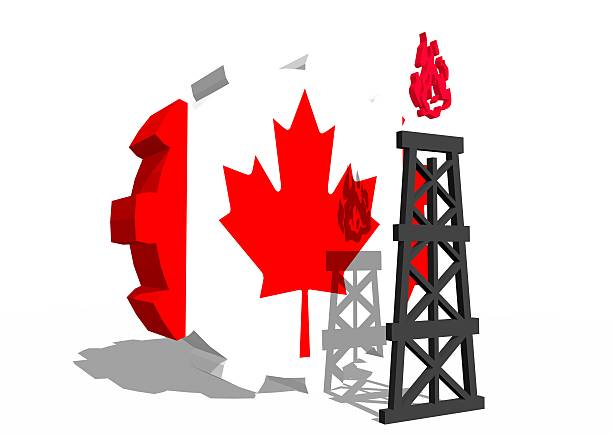 istock Gear with gas rig simple icon, textured by Canada flag 547230416