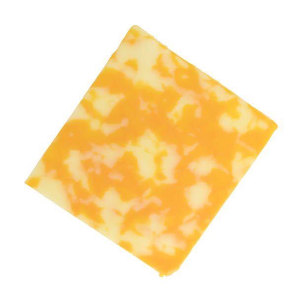 Slice of Colby-Jack cheese on a white background A single slice of Colby-Jack cheese isolated on a white background. colby cheddar stock pictures, royalty-free photos & images