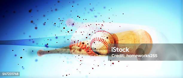 Wooden Baseball Bat Hitting A Ball Stock Photo - Download Image Now - Baseball - Ball, Hitting, Sports Training