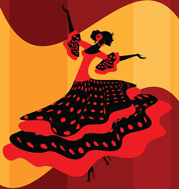 испанская танцовщица - the human body dancing female silhouette stock illustrations