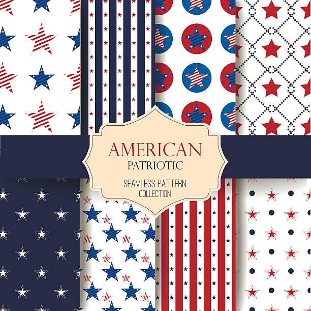 с днем независимости бесшовные шаблон вектор набор. - patriotism pattern retro revival backgrounds stock illustrations