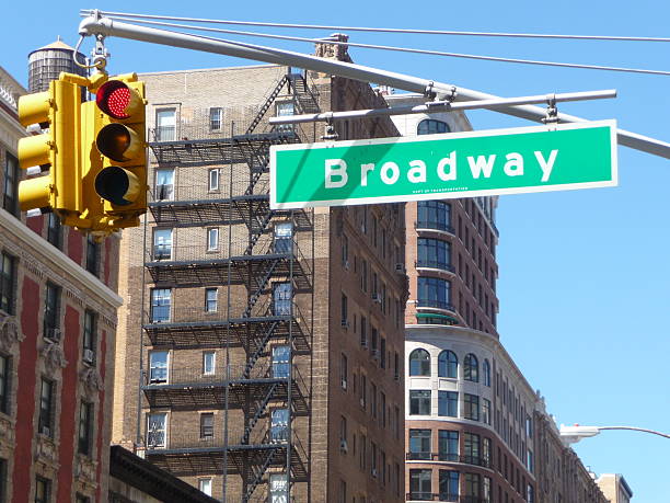 istock Broadway Road Sign New York City (with red traffic light) 547236902
