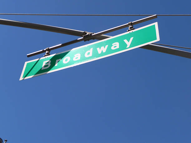 istock Broadway Road Sign New York City (with blue sky) 547237174