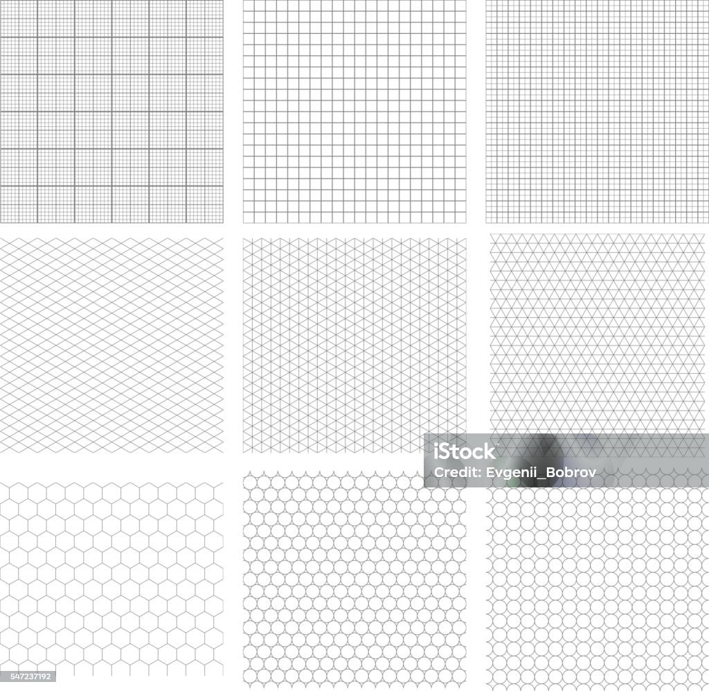 Satz von neun grauen geometrischen Gittern - Lizenzfrei Gitter Vektorgrafik