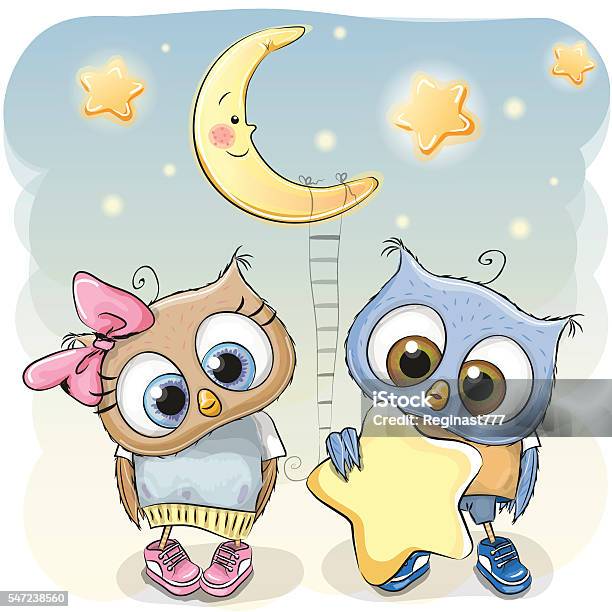 Owl Girl And Boy With A Star Stock Illustration - Download Image Now - Animal Themes, Art, Art And Craft