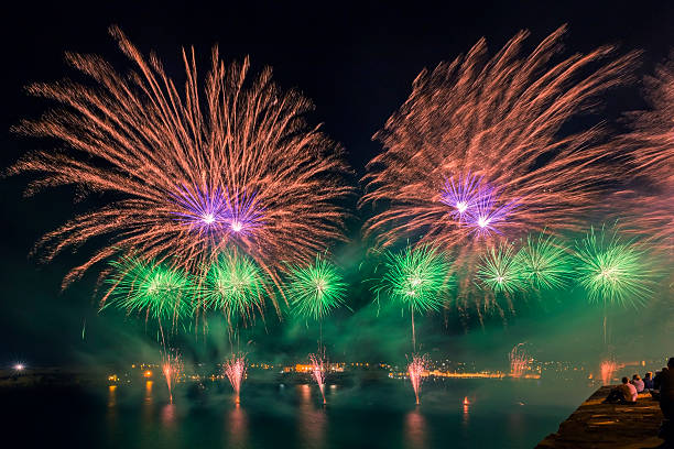 Malta Fireworks Festival at Valletta from Lower Barrakka Gardens stock photo