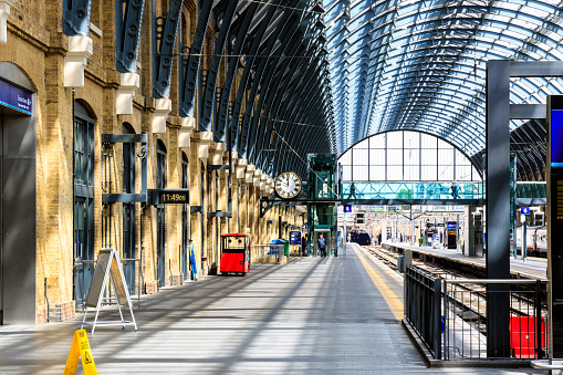 Platforms in Kings Cross train station in London, UK