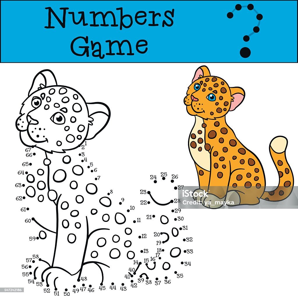 Educational game: Numbers game. Little cute baby jaguar. Educational game: Numbers game. Little cute baby jaguar smiles. Adversity stock vector