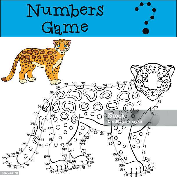 Educational Game Numbers Game With Contour Cute Jaguar Smiles Stock Illustration - Download Image Now