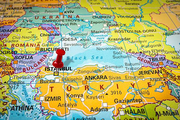 istock Red thumbtack in a map, pushpin pointing at Istanbul 547404602