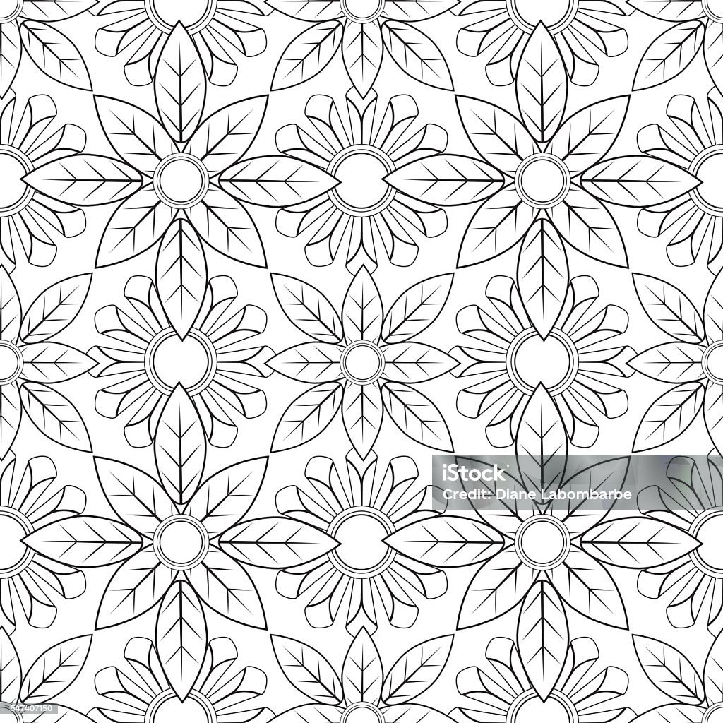Floral Pattern Adult Coloring Page. Floral Pattern Adult Coloring Page. Seamless Pattern background. Ideal for gift warp or coloring books. Coloring Book Page - Illlustration Technique stock vector
