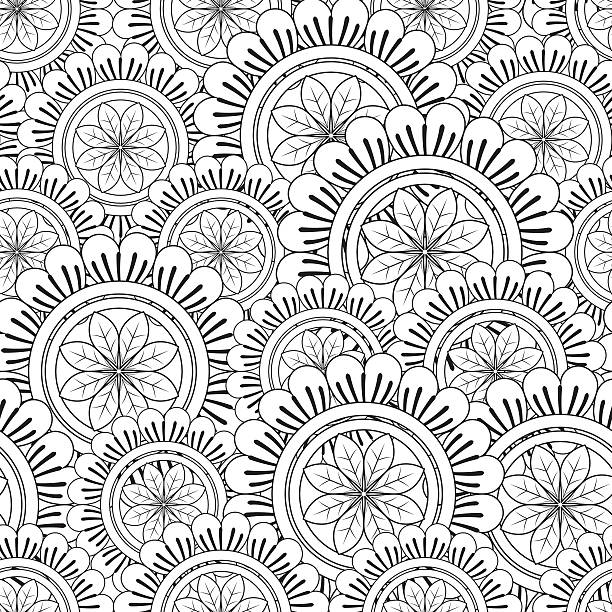 Floral Mandala Pattern Adult Coloring Page. Floral Mandala Pattern Adult Coloring Page. Seamless Pattern background. Ideal for gift warp or coloring books. adult coloring pages mandala stock illustrations