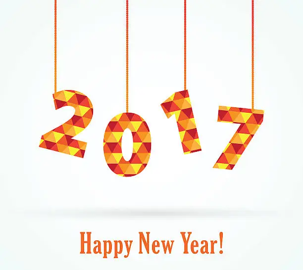 Vector illustration of Happy New Year 2017 colorful greeting card. Polygonal style