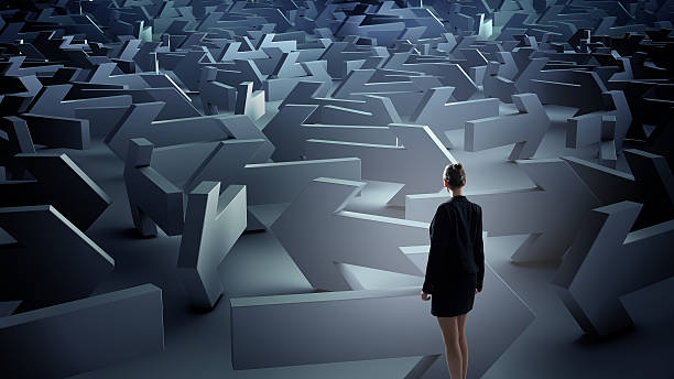 istock Troubled businesswoman finding way out . Mixed media 547411534