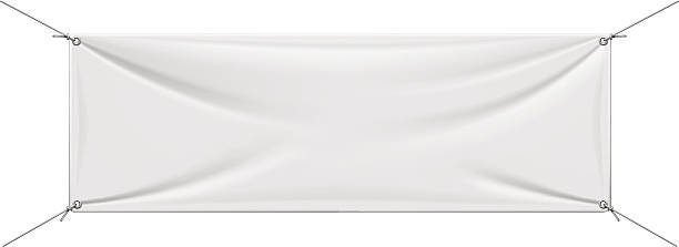 White Vinyl Banner Vector white vinyl banner. hanging signboard stock illustrations