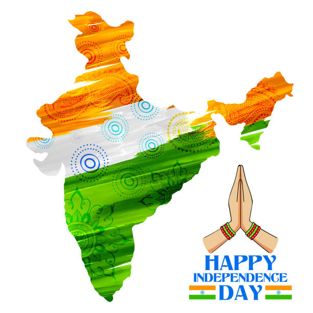 Watercolor painting of Indian map illustration of watercolor painting of Indian map for Happy Independence Day of Indian anjali mudra stock illustrations