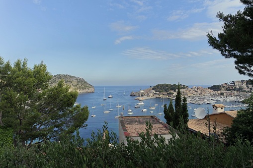 panoramic view of the bay with yachts in Monaco.