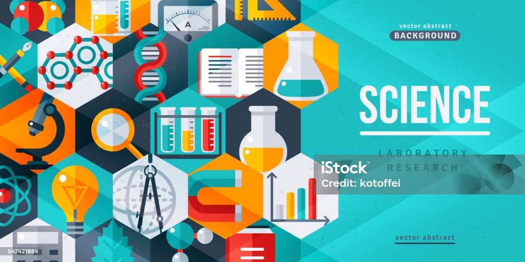 Science laboratory research creative banner Science laboratory research creative banner. Vector illustration. Flat design scientific icons in hexagons. Concept for web banners and promotional materials Science stock vector