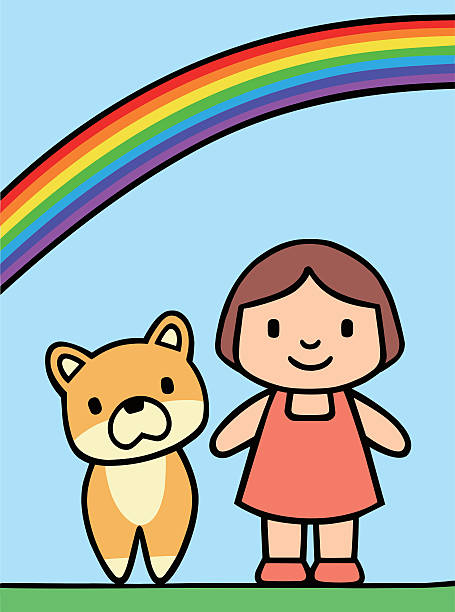 ilustrações de stock, clip art, desenhos animados e ícones de menina e cão - rainbow preschooler baby child