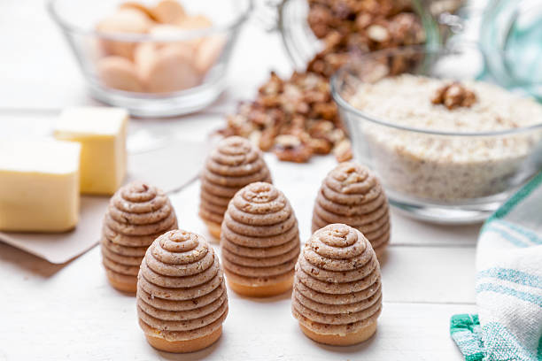 istock Traditional bee nest cake on wooden background 547426972
