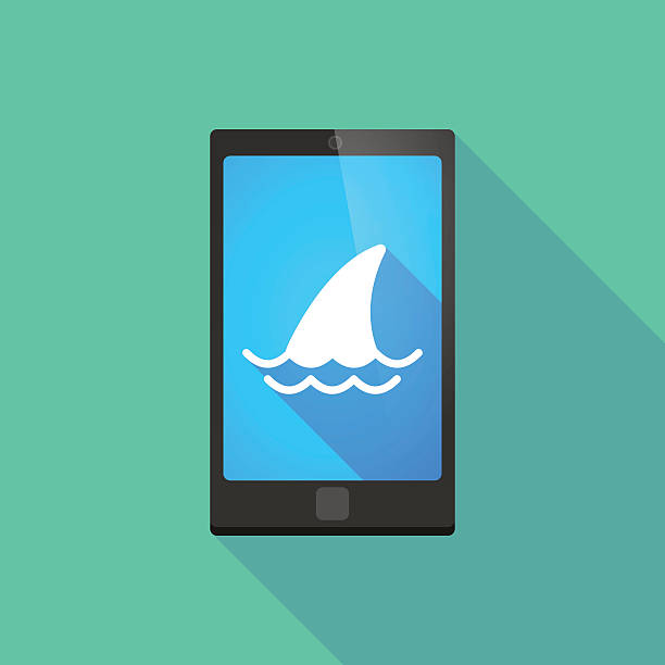 illustrazioni stock, clip art, cartoni animati e icone di tendenza di icona del telefono ombra lunga con una pinna di squalo - spinarolo immagine