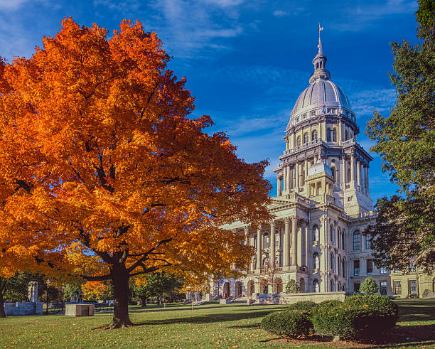 istock Springfield Illnois Capitol Building with autumn maple trees 547428742