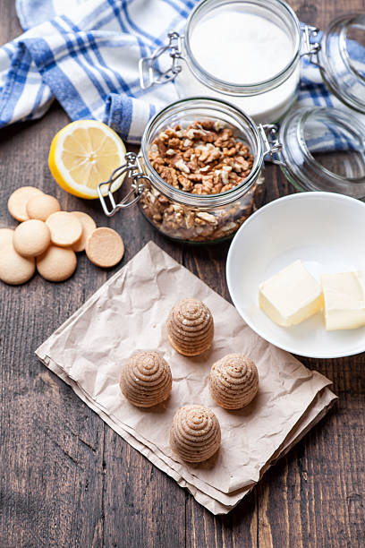 istock Traditional bee nest cake on wooden background 547429130