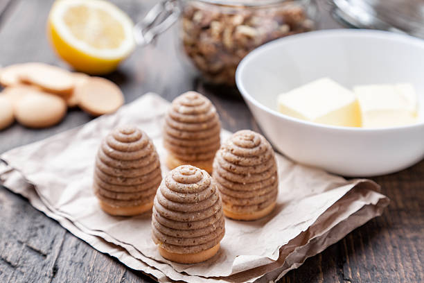 istock Traditional bee nest cake on wooden background 547429464