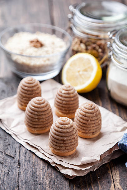 istock Traditional bee nest cake on wooden background 547430526