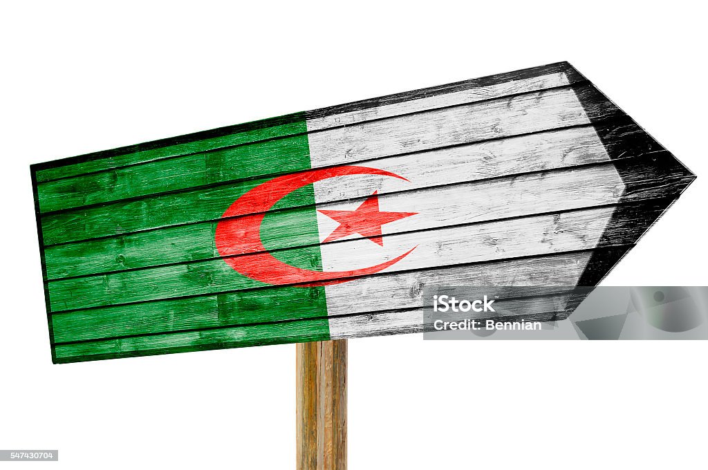 Algeria Flag wooden sign isolated on white Africa Stock Photo