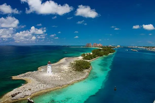 Lighthouse guarding the port to Nassau, Bahamas