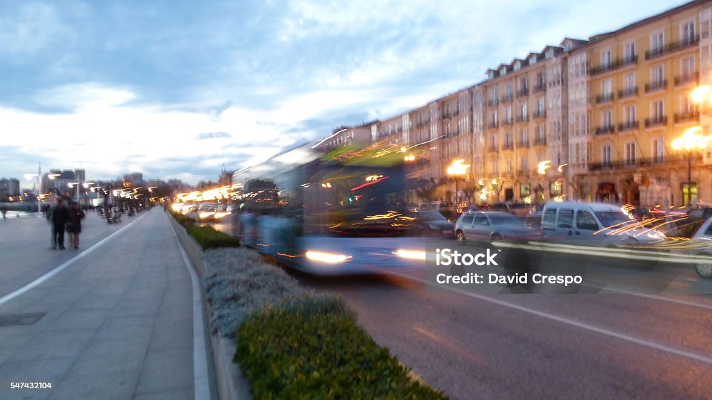 Bus motion Main street of Santander, capital city of the Spanish region of Cantabria. Santander - Spain Stock Photo