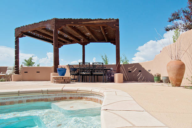 istock Summer Back Yard Patio with Swimming Pool 547438580