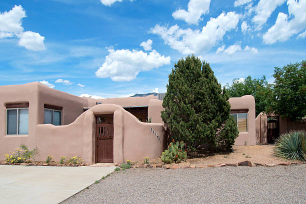 istock Adobe House with Stucco Wall and Native Trees and Plants 547439412
