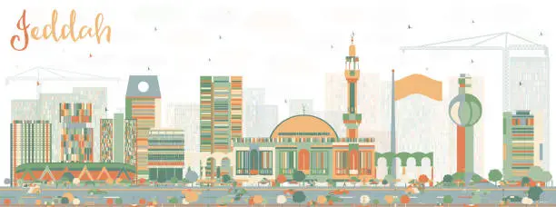 Vector illustration of Abstract Jeddah Skyline with Color Buildings.