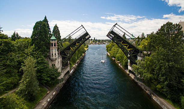 Montlake Bridge, Double-Leaf Bascule Bridge Lake Washington Seattle
