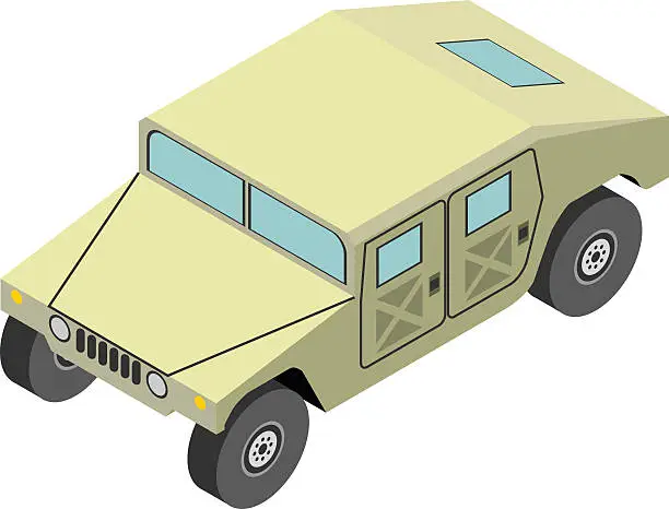 Vector illustration of Military truck isometric on white