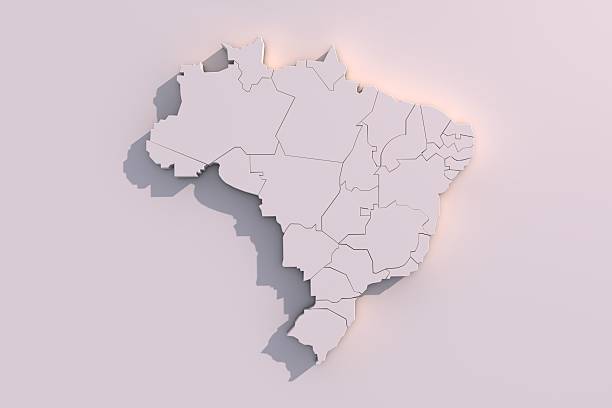 3D map of Brazil with regions stock photo