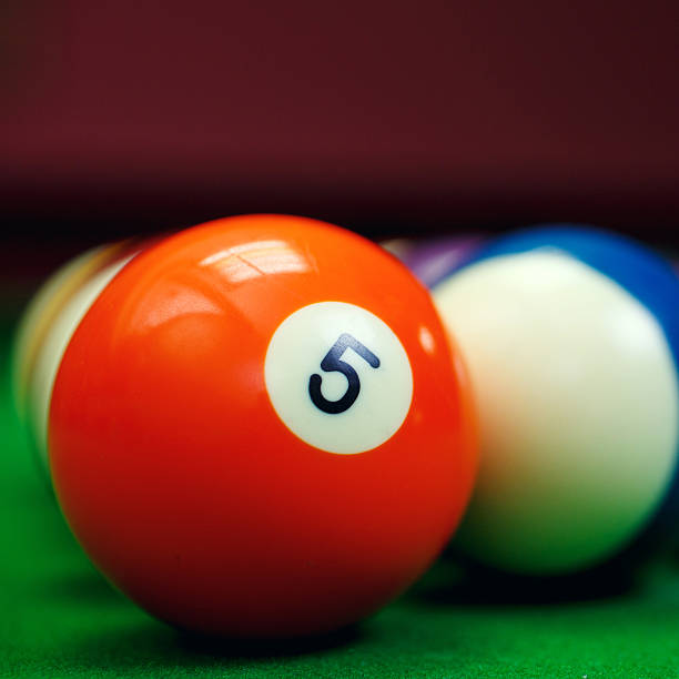istock billiard balls on a green pool table, closeup 547494194