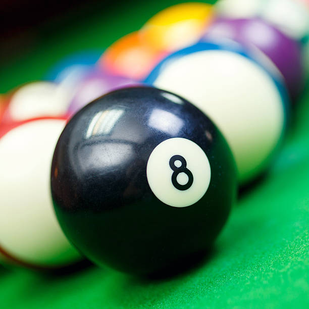 istock billiard balls on a green pool table, closeup 547494226