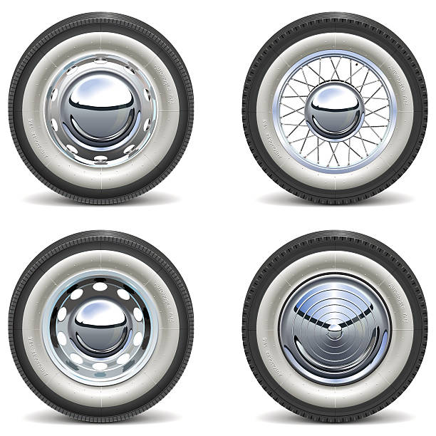 Vector Retro Car Wheels Vector four retro car wheels isolated on white background vintage tire stock illustrations