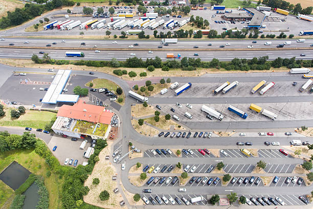 istock Aerial view of a motorway highway rest area 547500352