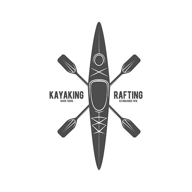 vintage rafting label badge or logotype Set of vintage rafting, kayaking, paddling, canoeing camp logo, labels and badges. Kayak isolated vector.  rafting kayak kayaking river stock illustrations