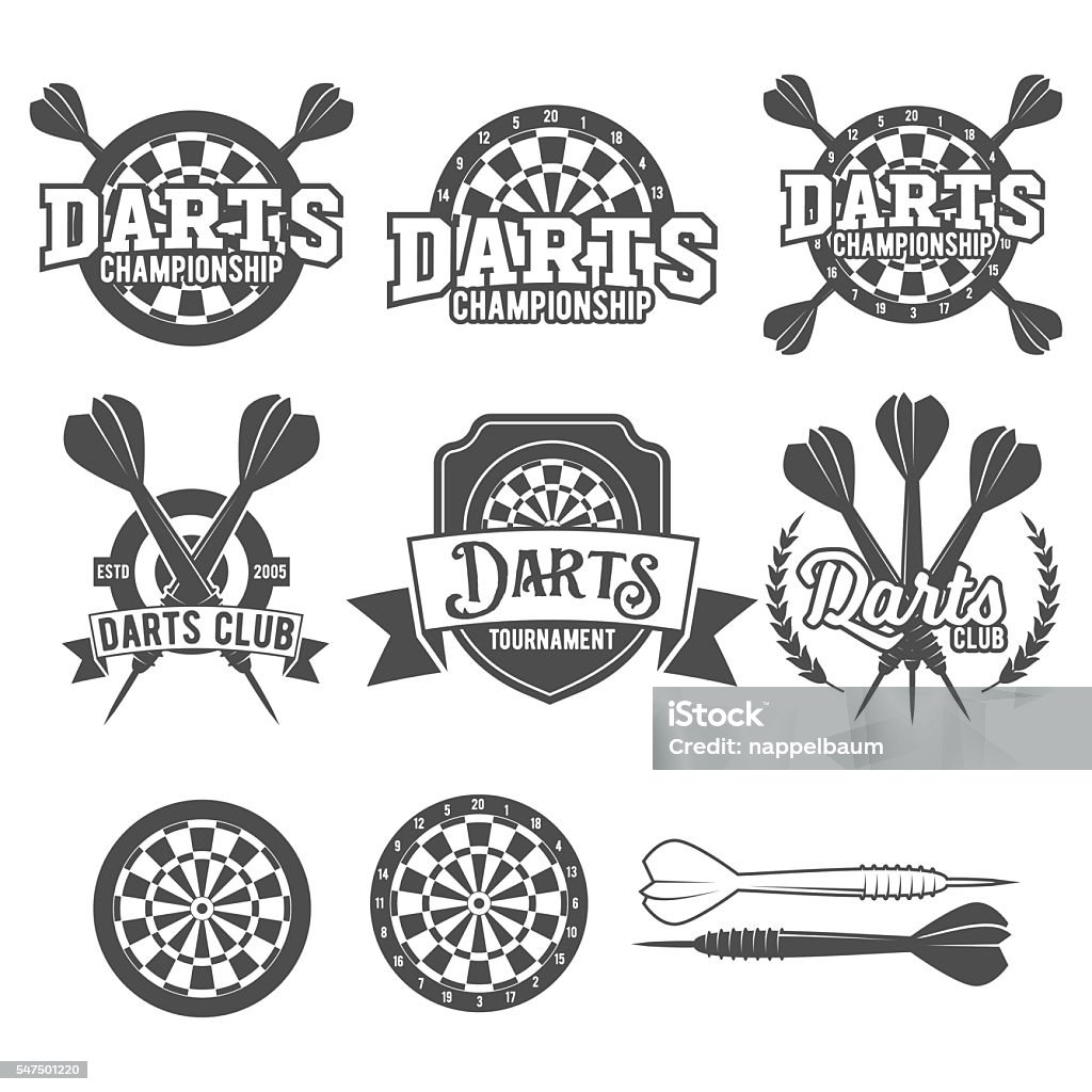 Conjunto de etiquetas de dardos, insignia, logotipos vectoriales - arte vectorial de Dardos libre de derechos